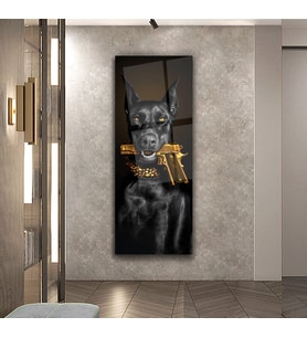 Köpek Tasmalı Cam Tablo