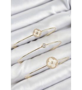 Pirinç Zirkon Taşlı Yonca Model Gold Renk Vip 3'lü Kadın Bileklik 5886 - HPSBYI8768-3362