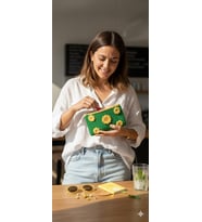 ESU Accessory Daisy Energy Sarı Papatyalı El Örgüsü Makyaj Çantası - Canlı Yeşil