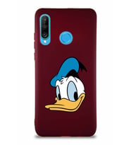Huawei P30 Lite Soft Premier Kapak Donald Duck-B Tasarımlı Silikon Kılıf - Mürdüm (Şeffaf)
