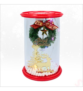 Yılbaşı Led Işıklı Ağaç ve Geyikli Cam Fanus, 13cm x 8,5cm (STD)