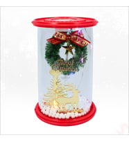 Yılbaşı Led Işıklı Ağaç ve Geyikli Cam Fanus, 13cm x 8,5cm (STD)