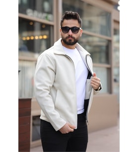 Şık ve Basic Slim Fit Kaşe Ceket (Beyaz)