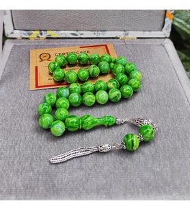 8X12 mm Gümüş Püsküllü Sündülüs Tesbih - Sandoloz Baga - Çekoslavak Tesbih
