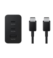 Samsung 3in1 65W 2xPD+UsbA 3 Çıkışlı Şarj Aleti + 60W Type-C To Type-C Hızlı Data ve Şarj Kablo 1.8Metre Siyah