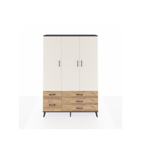 Arges Dolap 5 Raflı 5 Çekmeceli Tek Askılı 132x30x195 Antrasit-Aytaşı/Çam