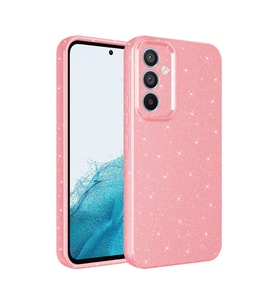 Samsung Galaxy S24 Plus Kılıf Kamera Korumalı Simli Lüks Işıltılı Silikon (Pembe)