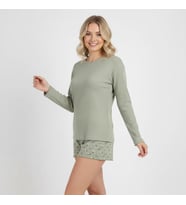 Kadın Jakarlı Uzun Kollu Açık Yeşil Renk 2'li Pijama Takımı BB2315