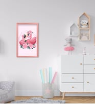 BK Home Flamingo Tasarımlı Dekoratif Pembe Ahşap Çerçeveli Çocuk Odası Tablo-1