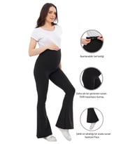 Luvmabelly MYRA8230 Toparlayıcı Fitilli Mevsimlik İspanyol Paça Beli Ayarlanabilir Hamile Tayt (Siyah)