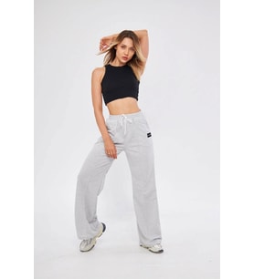 Lesa Wear Nervürlü Palazzo Pantolon Oversize Kesim (Açık Gri)
