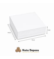 12x12x3 cm Tam Kapaklı Selefonlu Süngerli Takı Kutusu - Beyaz (DEMONTE) (50 ADET)