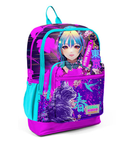 Coral High Kids Mor Pembe Anime Kedi Desenli Okul Sırt Çantası 23753