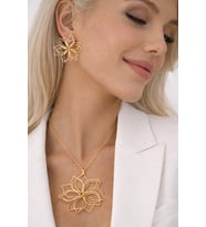 Minimal Çizgisel Çiçek Kolye ve Küpe Seti