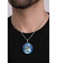 Unisex Gümüş Renk Zincir Kolye Mavi Gezegen Desenli Metal Uç 60 cm