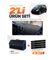 MITSUBISHI COLT ÇUKURLU (2004-2013) Uyumlu Torpido Örtüsü + Deri Bagaj Çantası Seti - Siyah Mavi