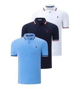 ÜÇLÜ SET T8594 DEWBERRY ERKEK T-SHIRT-LACİVERT-BEYAZ-AÇIK MAVİ (Karışık)