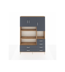 Arges Gardrop 9 Raflı 6 Çekmeceli 3 Kapaklı 132x30x195 Çam-Antrasit