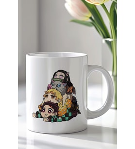 Demon Slayer Tasarımlı 330ml Baskılı Beyaz Seramik Kupa Bardak