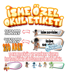 Okul Etiketi Kalem Defter Etiketi İsme Özel Etiket SET08
