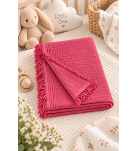 %100 Pamuk 4 Katlı Püsküllü Muslin Bebek Battaniyesi, Çok Amaçlı Muslin Ört