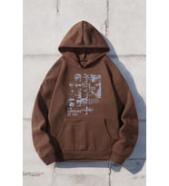 Looking Baskılı Oversize Sweatshirt (Kahverengi)