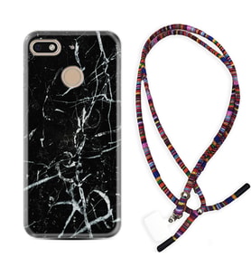 General Mobile GM8 Go GM9 GM20 Pro Plus Kılıf Boyun Asklı Rasta Silikon Black Marble 3 1382