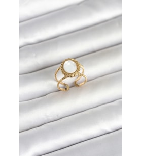 316L Çelik Gold Renk Sedefli Vintage Kadın Yüzük 5886