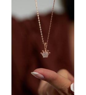 Zirkon Taşlı Rose Taç Model Minimal Gümüş Kolye