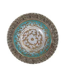 Kütahya Porselen El Yapım 17 cm Duvar Tabağı Turkuaz Dekor No 3678