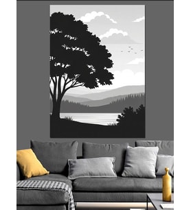 Siyah Beyaz Minimalist Doğa Manzarası Dekoratif Kanvas - Mdf Ahşap Tablo