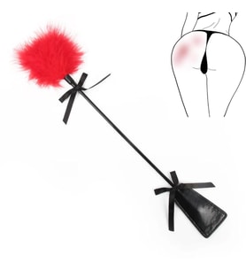 Fetish Beginner Esnek Saplı 49 CM Çift Taraflı Gıdıklayıcı Tüy ve BDSM Şaplak Deri Fantezi Kamçı