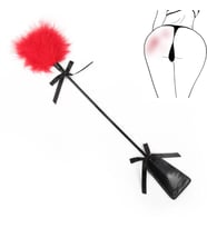 Fetish Beginner Esnek Saplı 49 CM Çift Taraflı Gıdıklayıcı Tüy ve BDSM Şaplak Deri Fantezi Kamçı