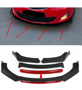 Opel Astra J Kırmızı Renkli Şeritli Dilli Ön Lip 4 Prç Parlak Siyah ABS 2011 - 2020