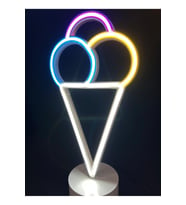 Dondurma Şekilli Neon LED Lamba, 12V Adaptör, Aç-Kapa Düğmeli, 3D Tasarım (Krem)