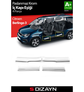 S-Dizayn Citroen Berlingo 3 Krom İç Kapı Eşiği 4 Prç 2019 Üzeri A+ Kalite