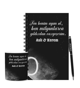 Sevgiliye Özel İsimli Ahşap Defter Kalem & Kupa Hediye Seti 99