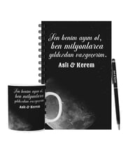 Sevgiliye Özel İsimli Ahşap Defter Kalem & Kupa Hediye Seti 99
