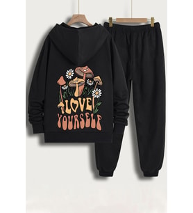 Unisex Love Yourself Baskılı Eşofman Takımı (Siyah)
