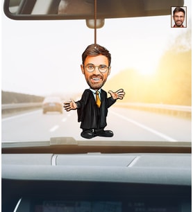 Kişiye Özel Karikatürlü Avukat Temalı Ahşap Araba Dikiz Ayna Süsü