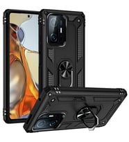 Xiaomi Mi 11T Pro 5G Uyumlu Kılıf Standlı Manyetik Yüzüklü Military Magnetic Ring Polycarbonate and TPU Case (Siyah)