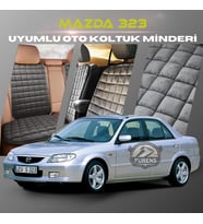Mazda 323 Antrasit Renk Tay Tüyü Cepli & Terletmez Sırtlı Oto Koltuk Minder Seti - Koltuk Koruma Kılıfı (ÖN & ARKA TAM SET)