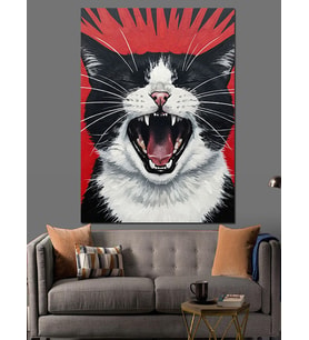 Bağıran Siyah Beyaz Kedi Posteri Dekoratif Kanvas - Mdf Ahşap Tablo