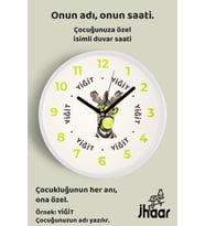 İsme Özel Zebra Çocuk Odası Duvar Saati Orta Boy 30 cm Beyaz Camlı Sessiz