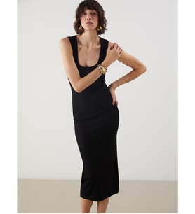LCW Vision Siyah U Yaka Dokulu Bodycon Elbise