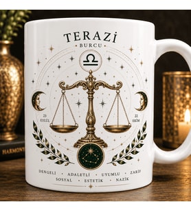Terazi Burcu Temalı Kupa Bardak – Astroloji ve Burç Tasarımlı Seramik Kupa
