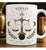 Terazi Burcu Temalı Kupa Bardak – Astroloji ve Burç Tasarımlı Seramik Kupa
