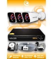 ELITCAM 3 Kameralı Kare 3 Dış Kamera Set 1 TB HDD Full HD Gece Görüşlü Güvenlik Kamerası Sistemi