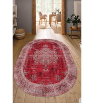 Dijital Baskılı Kaymaz Taban Yıkanabilir Oval Salon Halısı Mutfak Halısı Yolluk NDO-HY-1198 (Kırmızı)