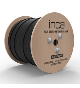 INCA 500metre CAT6 S/FTP 23AWG Siyah Makara Outdoor Makaralı LSZH Kablo 0.50mm ICAT6-500AG